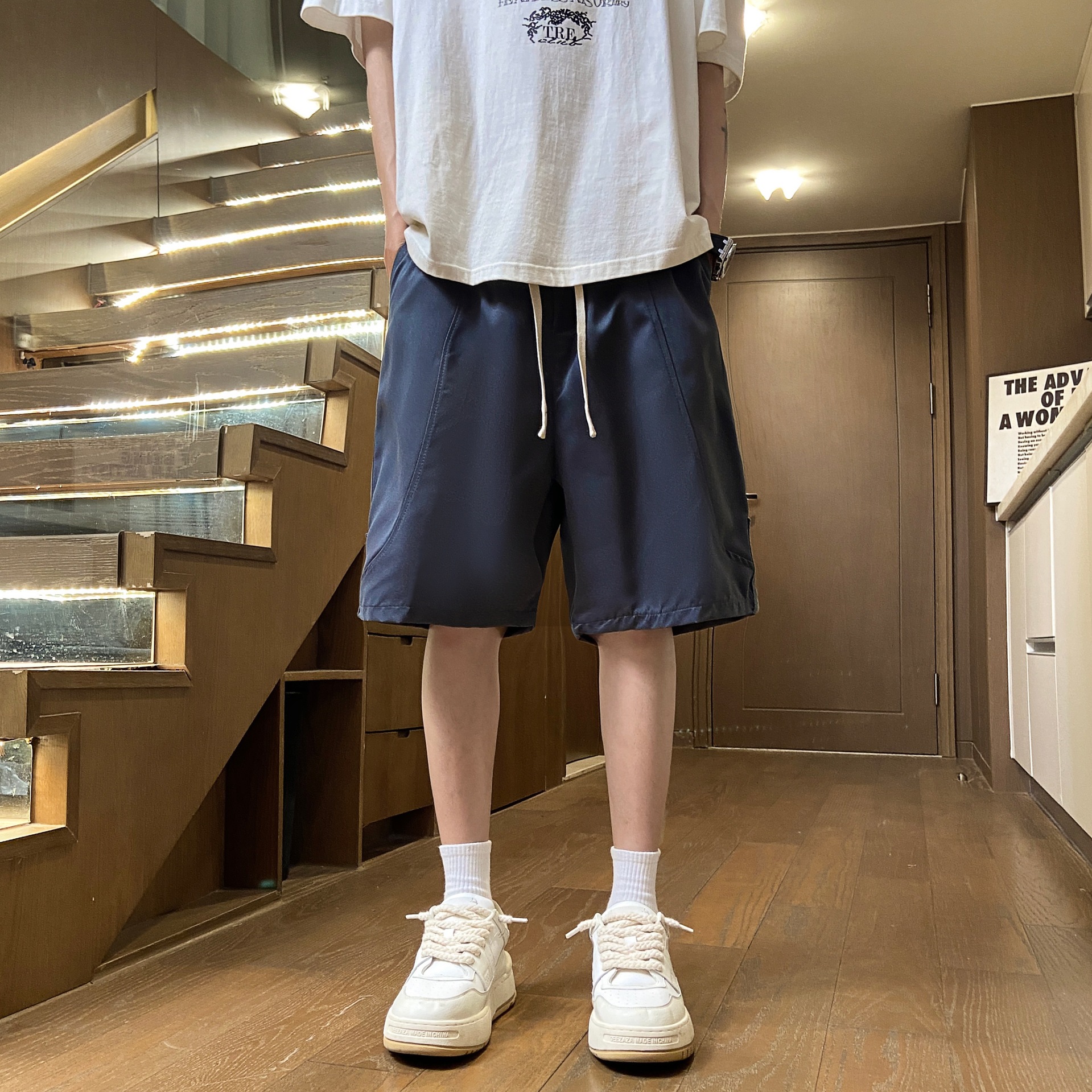 Camisas y menos ropa, comercio exterior japonés, pantalones cortos casuales retro, estilo fino de verano para hombres, cintura elástica holgada y cómoda