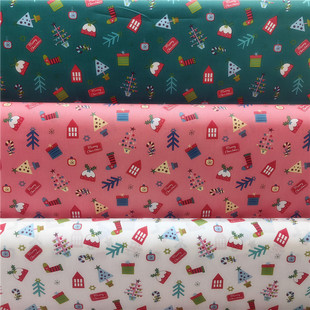 Cotton printed twill cotton fabric Christmas tree snowman cartoon cute children's pajamas handmade bedding fabric