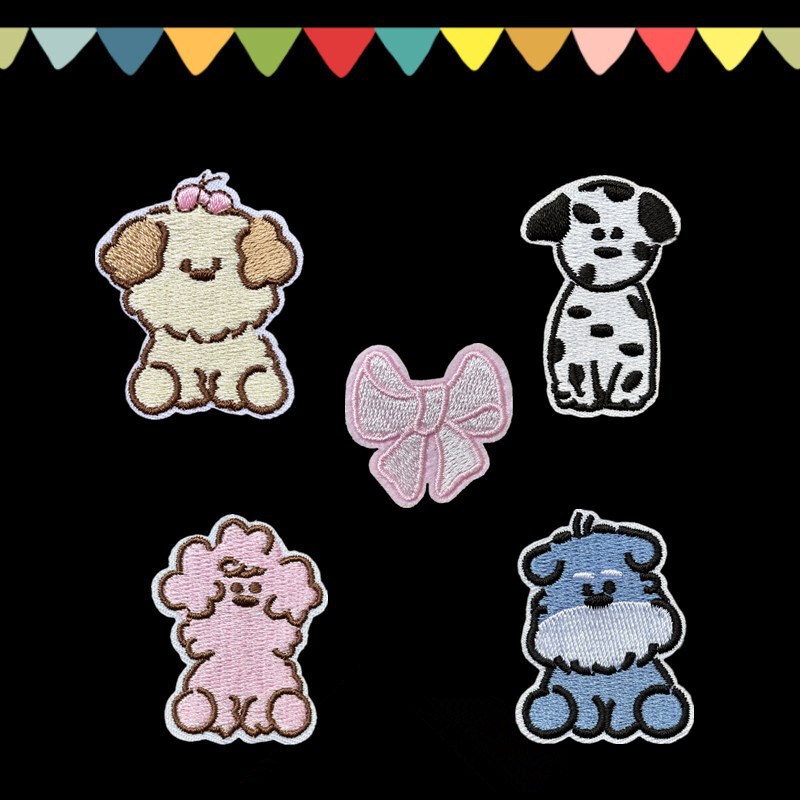 Korean style self-adhesive ironing cartoon embroidery puppy bow cloth sticker clothes bag decoration applique repair subsidy