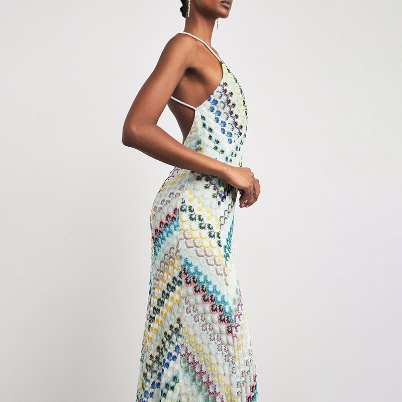 Bohemian Style Bodycon 2025 New Model V-neck Strapless Sleeveless Waist-cinching Slimming Printed Long Dress For Women_ecoleips.com