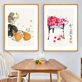 齐白石名作饭厅装饰画新中式新年新居入户玄关五福临门福禄葫芦画