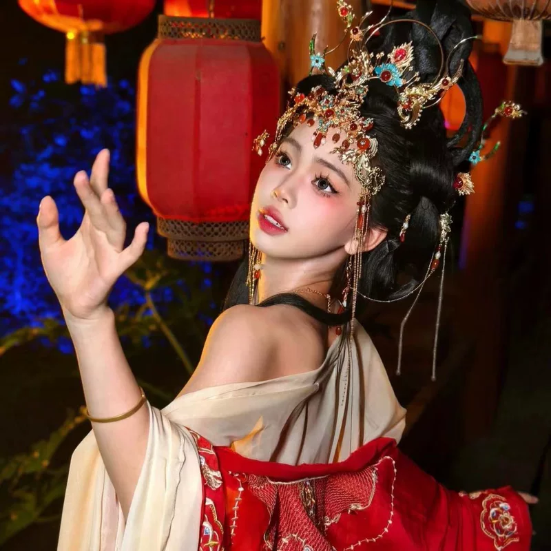 Супер-фея украшения для волос в стиле дворца, венок для волос богини, заколка для лба, украшение для женщины, головной убор из Дуньхуана Фейтянь, священная корона полный набор