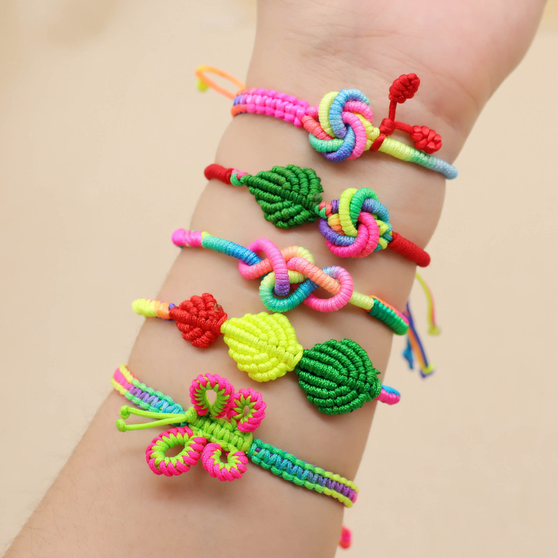 Dragon Boat Festival Goldfish Butterfly Colorful Rope Bracelet Children's Baby Handmade Woven Leaves ConHeart Knot Hand Rope Gift