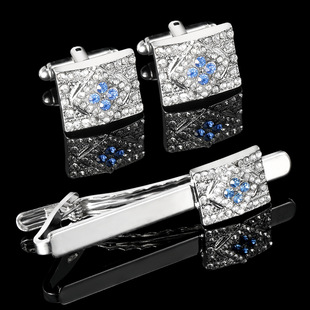 Europe and the United States cross-border TEMU new hot selling square diamond collar clip men's French business shirt cufflinks set