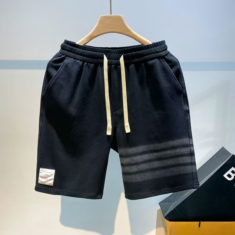 Black Sports Shorts Men's Summer Trend Ins High Street Five-Point Pants Loose American Trend Casual Stripesd Mid-Pants