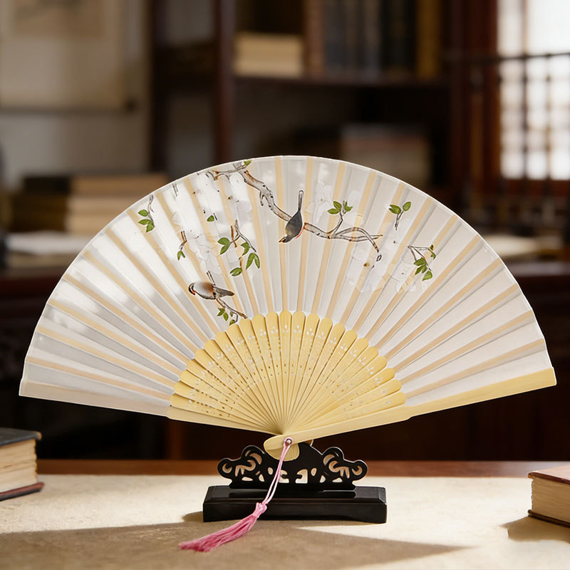 Ventilador plegable chino antiguo ventilador de seda de mujer ventilador plegable de estilo chino ventilador de mujer Hanbok bambú clásico pequeño ventilador danza