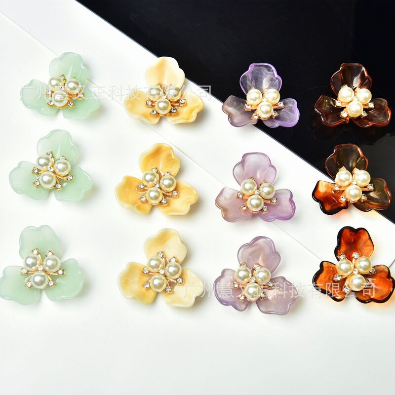 New Jelly Color Imitation Shell Pearl Flower Resin Rhinestone Flower Hole Shoe Flower DIY Decorative Flower Clothing Accessories
