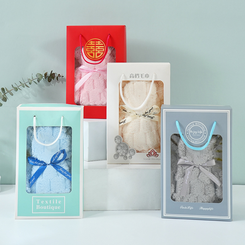 Wholesale Coral Velvet Towels, Gold Velvet Absorbent Towels, Soft Bear Plush Dolls, Wedding Souvenirs, Gift Box Face Towels