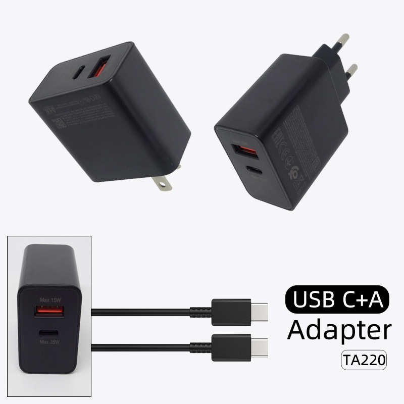 Applicable to Samsung mobile phone ultra-fast charging USB type-c dual-port charger TA220 adapter American standard European standard Applicable to Samsung mobile phone ultra-fast charging USB type-c dual-port charger TA220 adapter American standard European standard