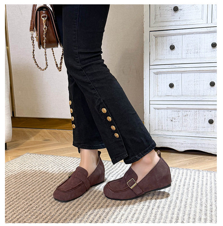 Giày lười nữ da lộn mũi tròn tăng chiều cao 5 cm phong cách Hàn Quốc — Khaki (toàn dải), Màu mơ (toàn dải), nâu sẫm chi tiết 15
