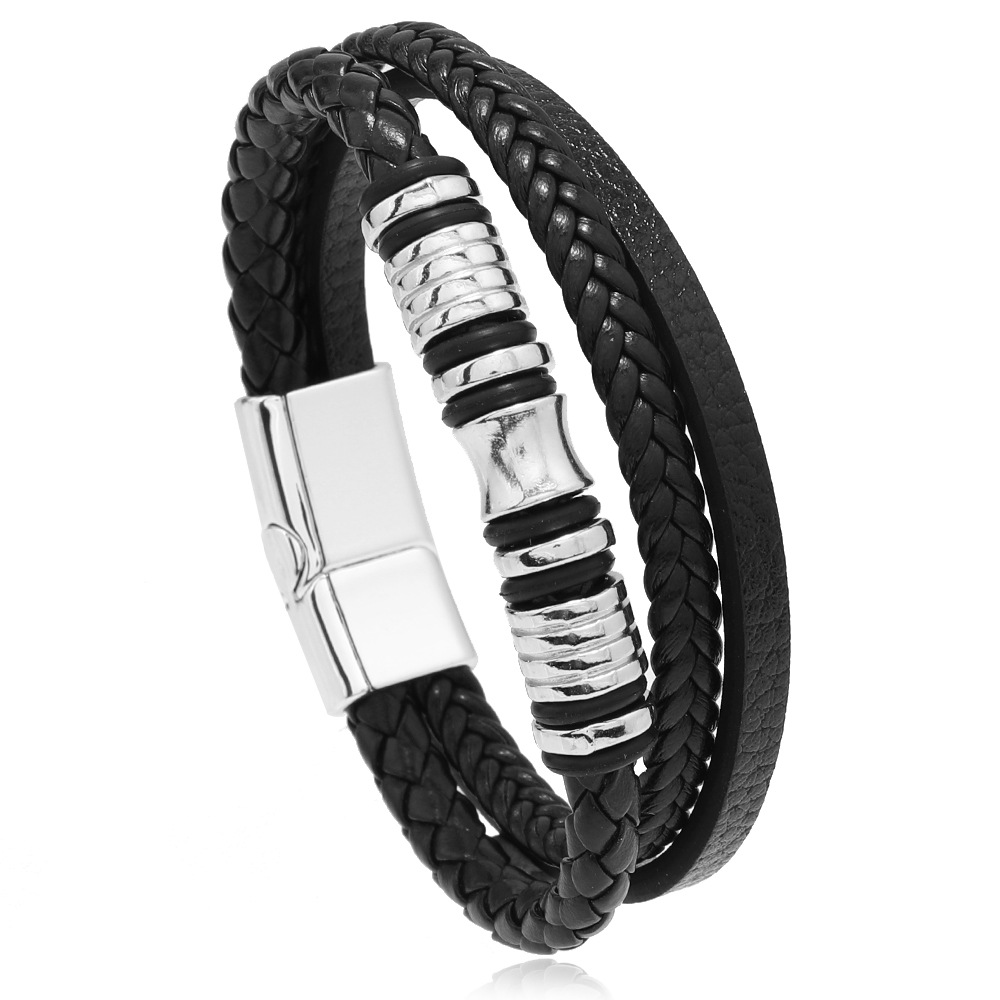 Men's Gender Braid Design Classic Style Geometric Pu Leather Alloy Braid Men's Bracelets Men Cord & Leather Bracelets