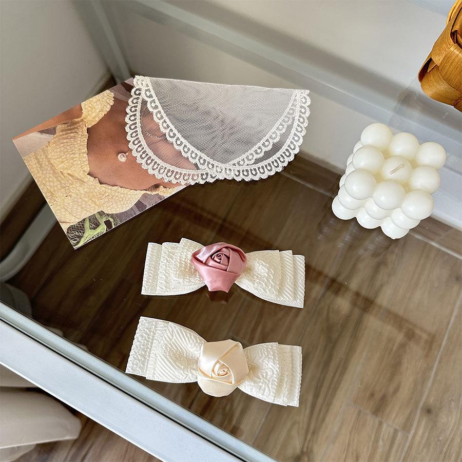 氛围感女团风低马尾气质玫瑰花泡泡织带蝴蝶结发夹头顶夹子发绳