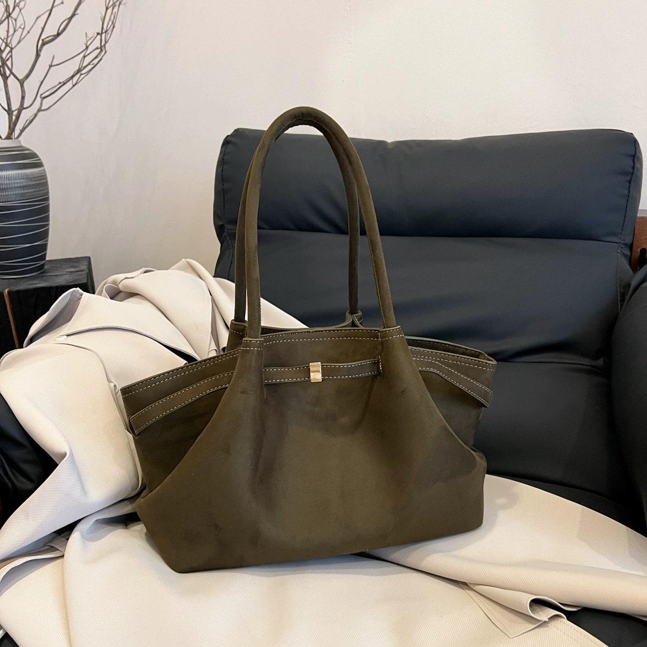 Однотонная матовая ретро-сумочка через плечо, просторная tote, 30×13×21 см