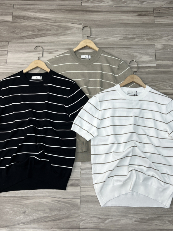 Fashion Designer Color-Block Striped Summer Casual Versatile Round Neck Knit Short-Sleeve T-Shirt Trendy