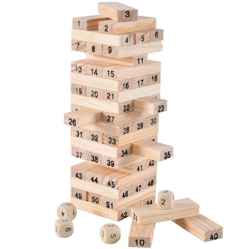 Educación temprana para niños, juguetes de madera de Jenga, bloques de construcción de madera grandes, versión para adultos, altura de apilamiento