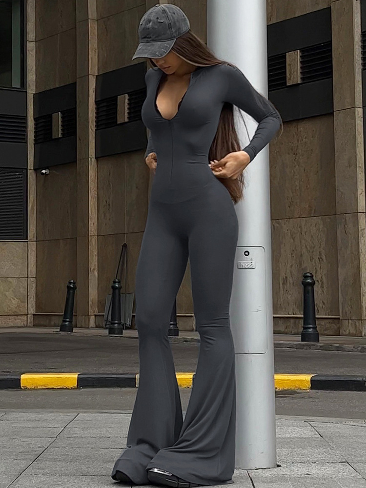 Women's Long Sleeve Bodysuits Zipper Streetwear Solid Color display picture 12