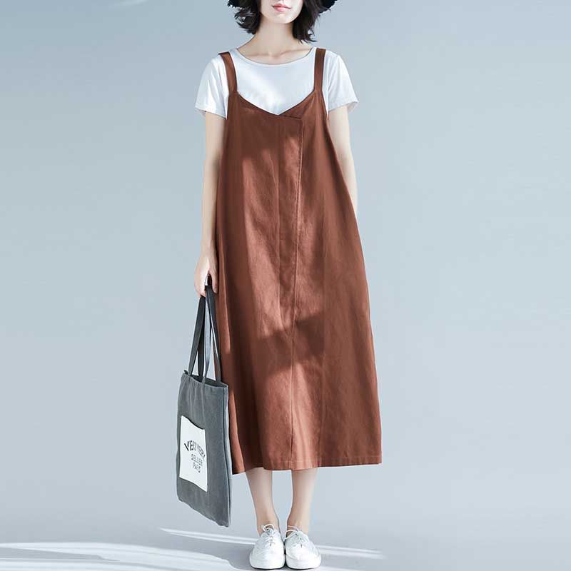 Cotton and Linen Suspender Dress for Women Spring and Summer 2026 New Style Loose Large Size Korean Style Casual Mid-Length Sleeveless Suspender Dress Cotton and Linen Suspender Dress for Women Spring and Summer 2026 New Style Loose Large Size Korean Style Casual Mid-Length Sleeveless Suspender Dress
