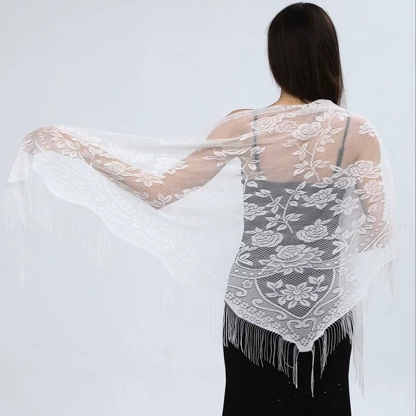 Cross-Border New Summer Women's Lace Hollow Fashion Solid Color Triangle Scarf Sun Protection Shawl Breathable Wedding Veil