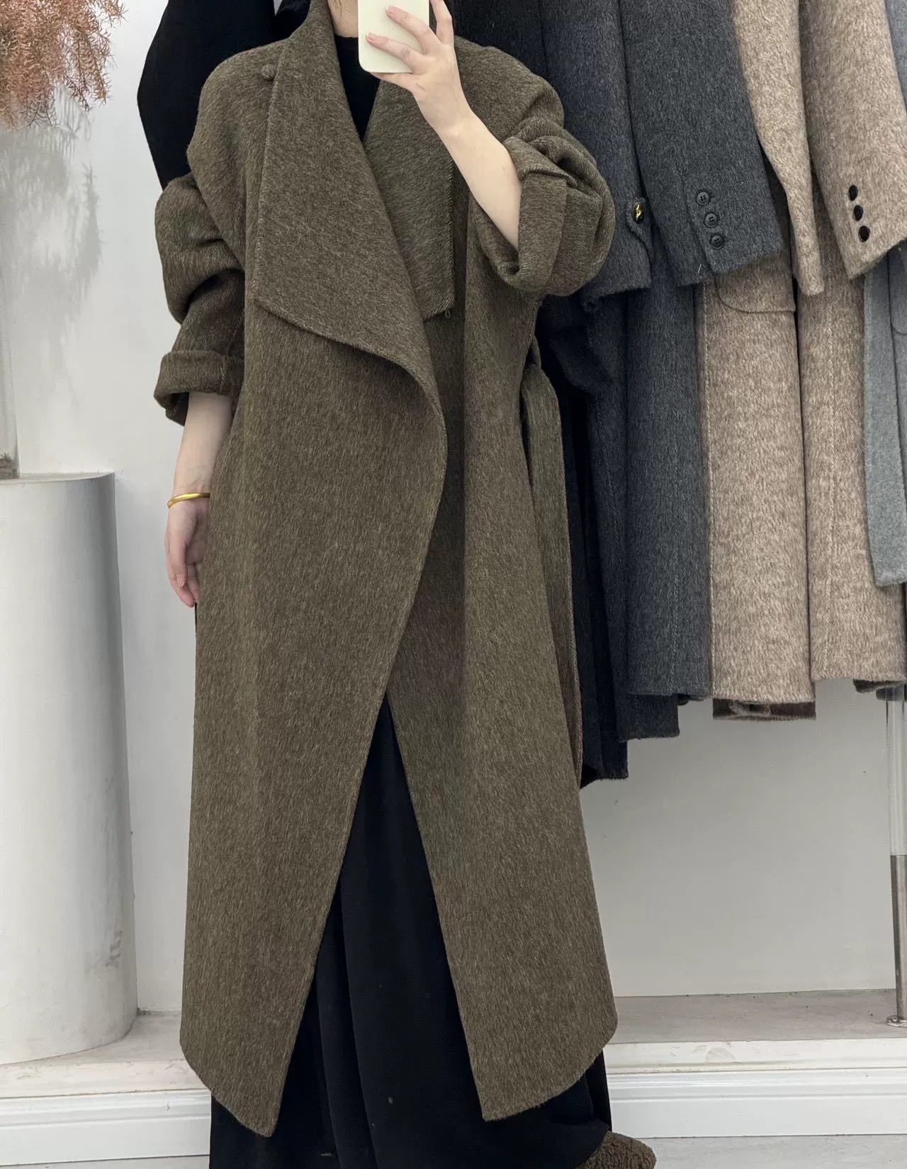 Bathrobe, double-sided woolen collar, long fashionable universal jacket, maxi length