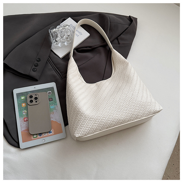 Casual design, stylish, large-capacity single-shoulder 2025, fashionable and trendy woven commuting, simple and retro tote underarm bag undefined