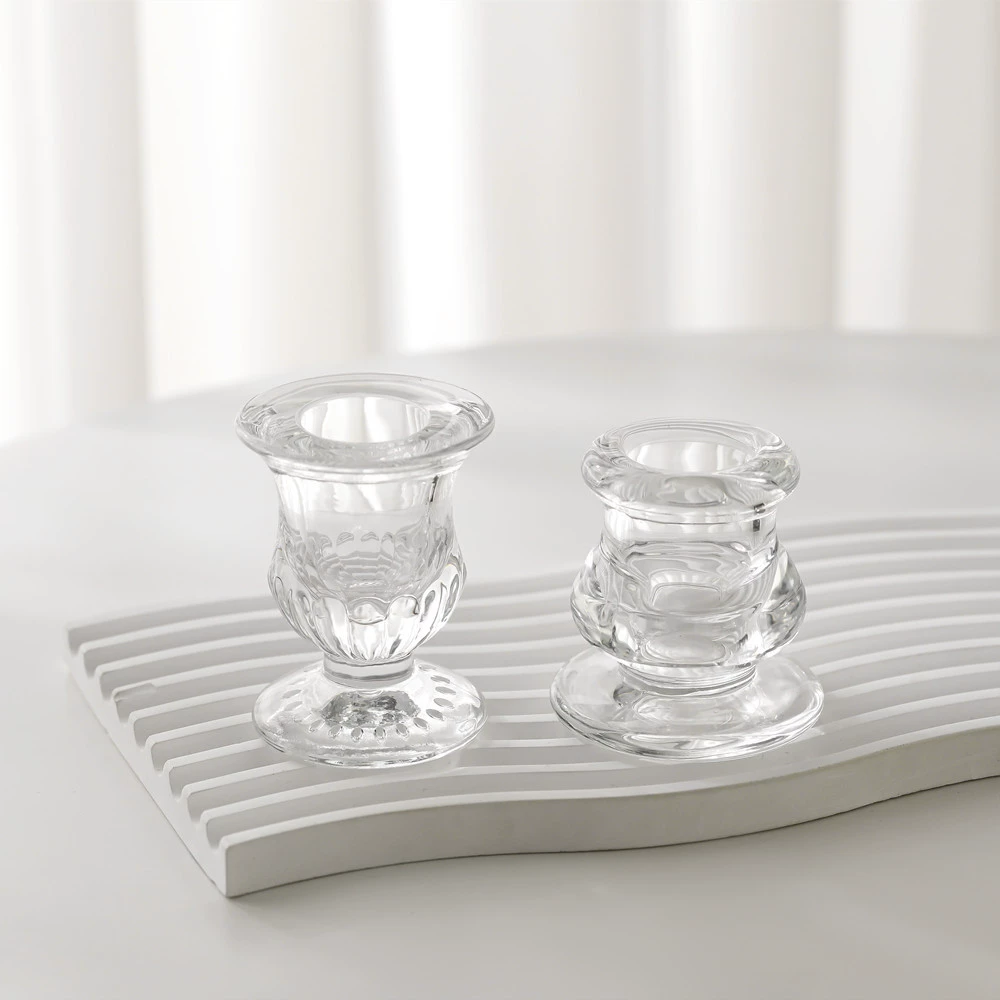 Подсвечник-стакан Glass Candlestick Holder, европейский INS стиль, прозрачная восковая основа, несколько форм (Король/Пузо/Малый)
