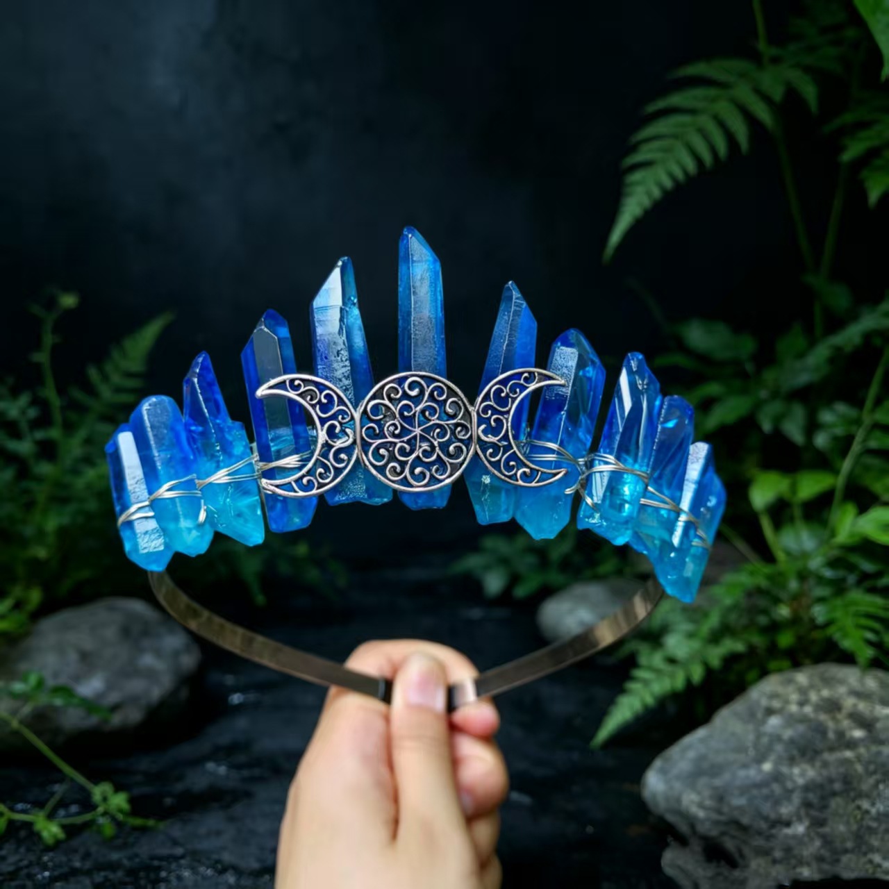 Diadema DE CORONA DE CRISTAL natural 11 hilo de plata diadema de plata hecha a mano enrollado europeo y americano accesorios para el cabello tocado estrella Luna Accesorios image 3