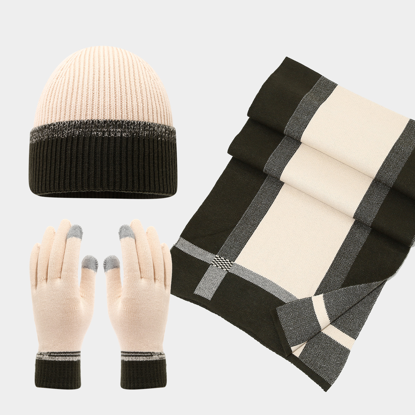 Sombrero bufandas guantes de tres piezas de alta sensación de hombre y mujer para engrosar el nuevo otoño y invierno de costura de moda de abrigo image 8