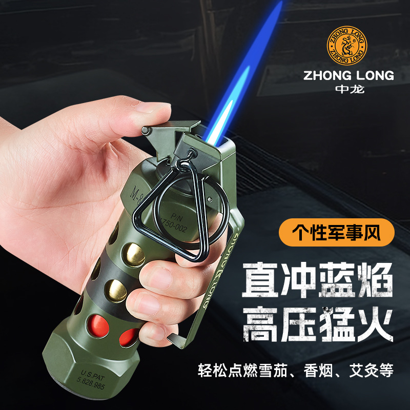 Gran tamaño todo el metal grado fiebre militar M84 modelo de granada de choque inflable encendedor a prueba de viento conjunto de cenicero