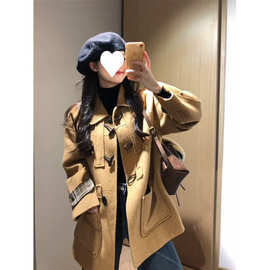 深冬高级感独特超好看牛角扣呢子大衣女入冬新款毛呢外套加厚