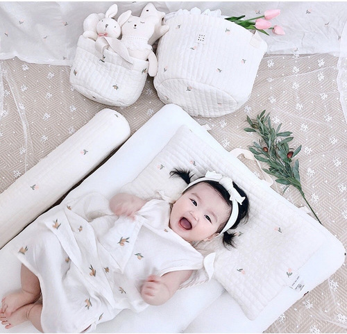 Factory newborn double-sided pillow pure cotton embroidered baby breathable flat pillow baby summer sweat-absorbent newborn baby