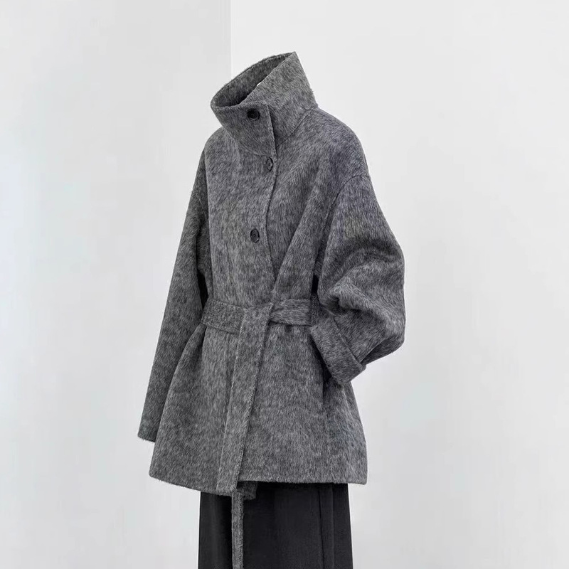 2024 New Hepburn Style Double-Sided Wool Coat Women's Korean Style College Style Slim Look Wool Coat with Collar