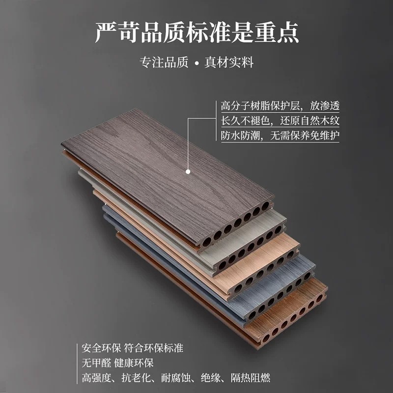 共挤塑木地板户外木塑拼接地板圆孔园林景观二代共挤地板144*22