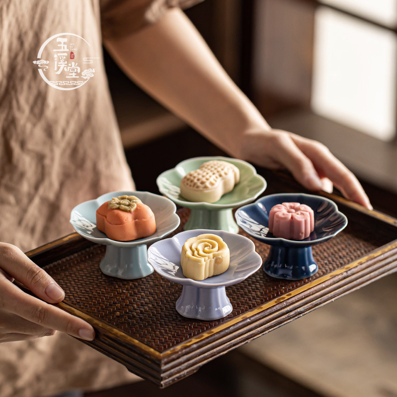 Chinese-Style Mini Exquisite Tea Tray, Tea Cooking Snack Plate, Small Tall Plate, High-Legged Engagement Table Pastry Plate