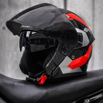 half helmet for scooters and motorcycles | Motosiklet kaskı (dəbilqə) - red-shadow-blade-black-tea-mirror-free-hd-mirror-l58-59-head-circumference