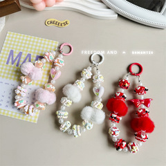 新款秋冬毛球手機鏈秋冬款手繪珠串包包手機殼掛飾耳機包服裝配飾