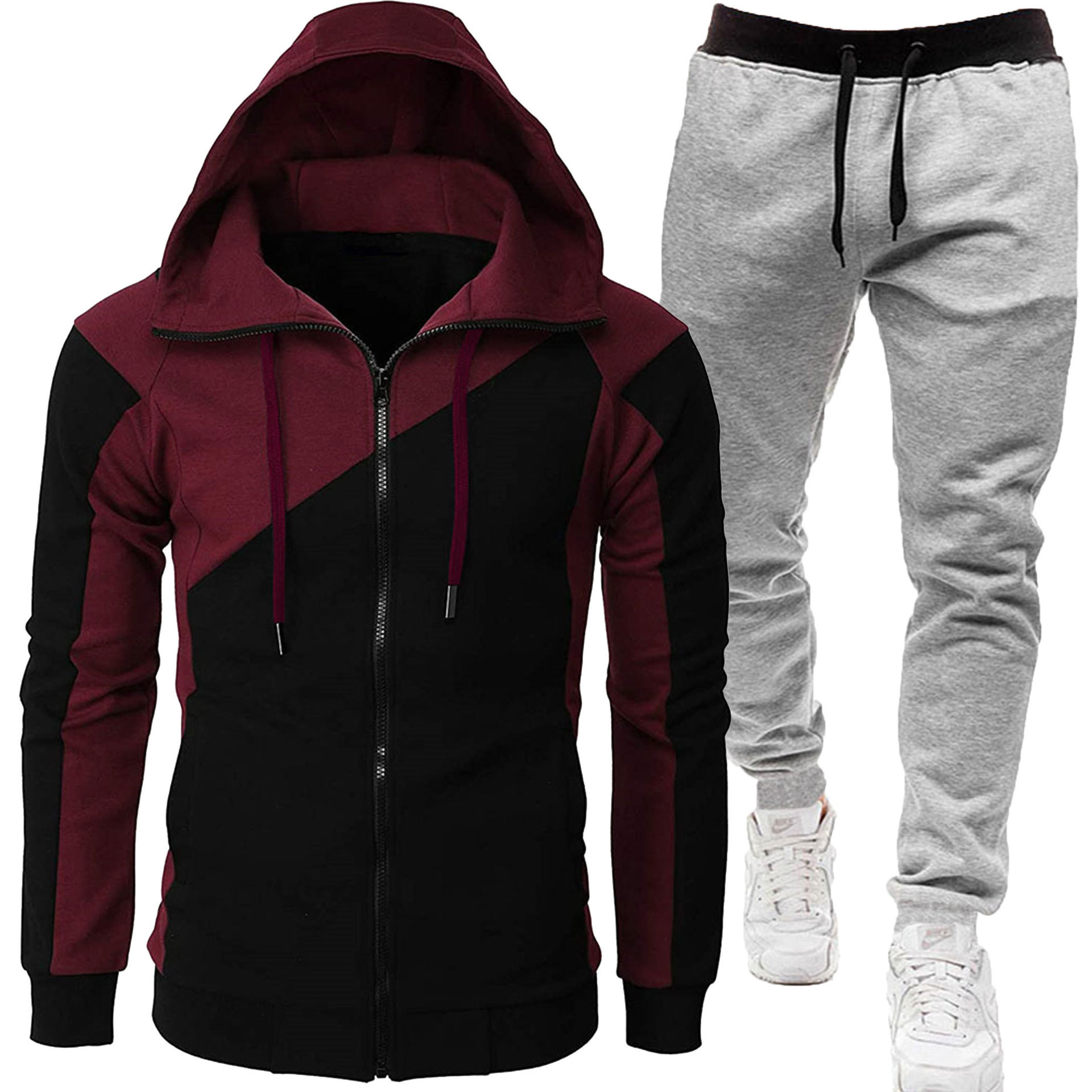 진한 빨간색 + 밝은 회색 바지