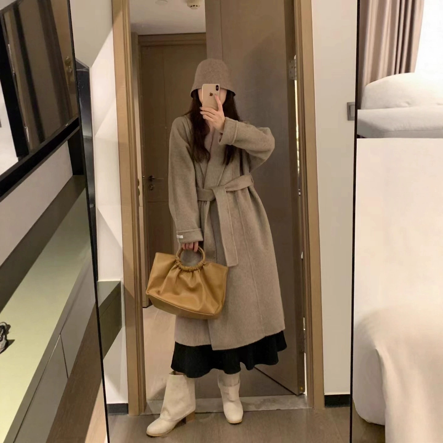 Взрывы интернет-знаменитостей 2023 Новое двустороннее шерстяное пальто Длинный Халат