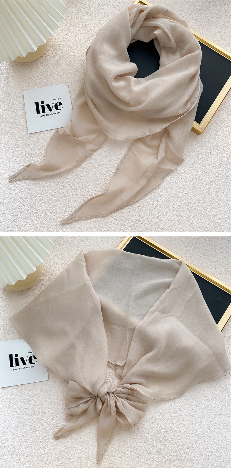 50g Weight Travel Occasion Solid Color Pattern Unisex Gender Sweet Style Orange, Grey&Pink, Grey, White, Green, Blue, Yellow, Black Color Nihaojewelry Solid Color Cotton And Linen Scarf Silk Wholesale Jewelry 3