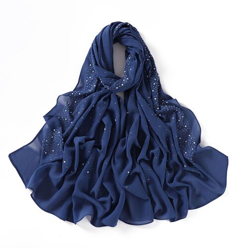 New Malaysian Ethnic Style Solid Color Rhinestone Long Scarf, Porcelain Pearl Chiffon High-Quality Scarf A4-a