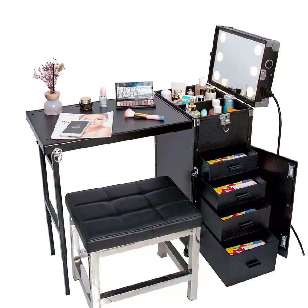 gran capacidad multicapa plegable móvil al aire libre cabina de manicuras mesa bordado caja de herramientas con lámpara batería portátil