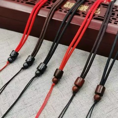 Newly designed braided lanyard necklace with jade pendant and accessories&mdash;thick cord, rosewood with auspicious cloud motifs, wooden barrel beads, and Ru Yi-style pendant cord.