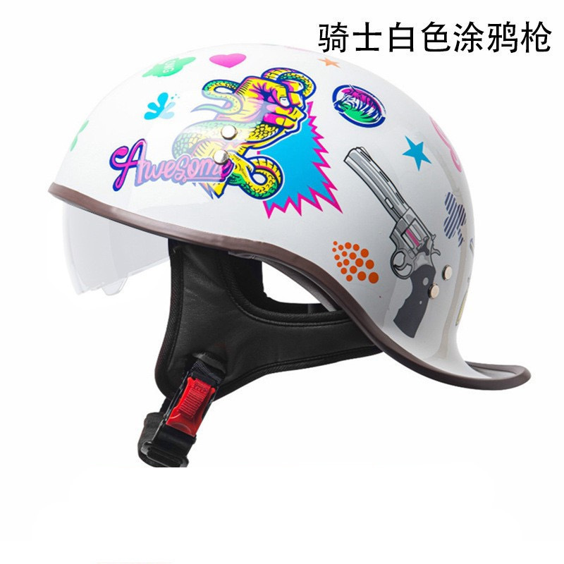 オートバイレトロオートバイハーフヘルメット四季ユニバーサル電動バイクユニセックスサイクリング安全帽子