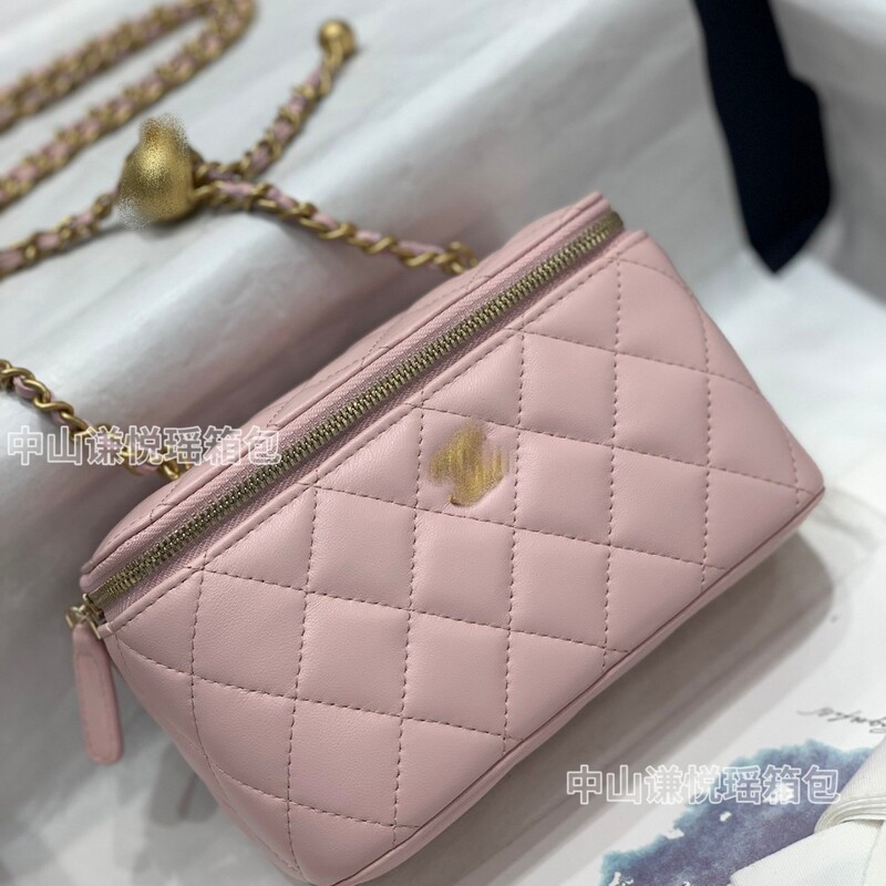 原厂皮新款小香mini金球盒子包香奶奶化妆包单肩羊皮菱格链条女包|undefined