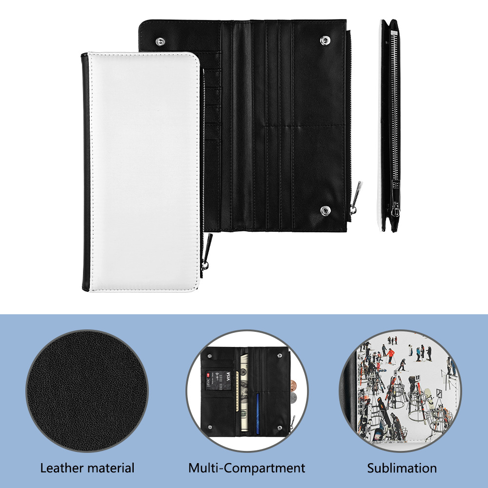 Venta directa de fábrica sublimación en blanco cuero para mujer billetera DLY material al por mayor