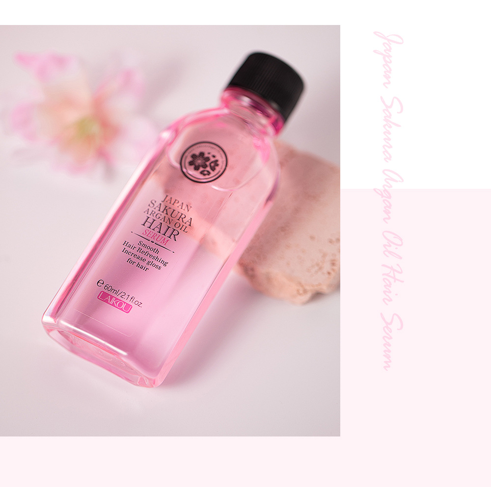 Óleo essencial de flor de cerejeira japonesa Laikou, 60ml, para cuidados com os cabelos, embalagem em inglês_voghion.com