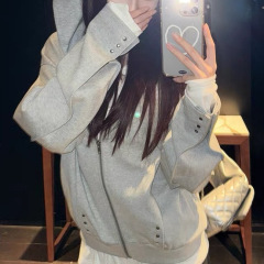 SUNONEON 设计感铆钉宽松连帽卫衣外套女早秋季新美式开衫衣