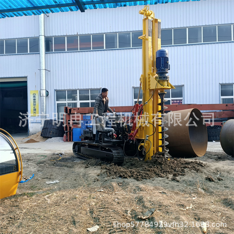 电动升降履带沙地引孔打眼机6米长螺旋打桩机 光伏发电钻孔机批发