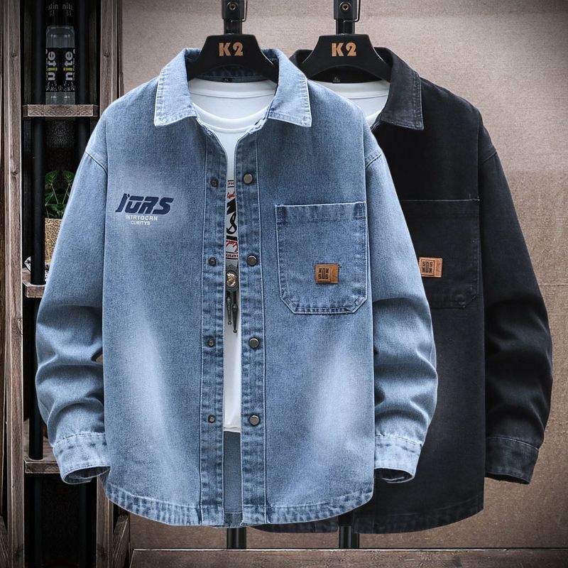 Denim Jacket Men's Shirt Jacket Spring and Autumn Thin Senior high school Junior High School Students Loose Hong Kong Style Outer Wear Top Men's Wear