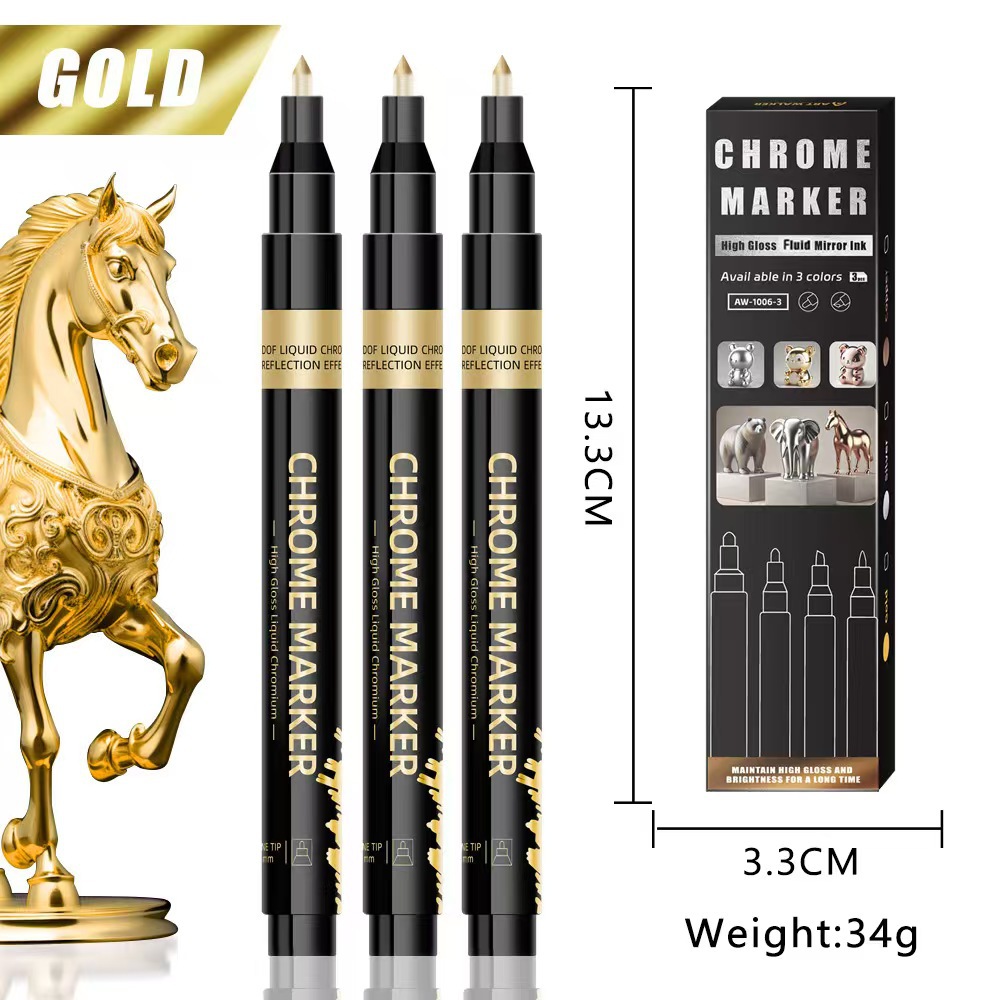 Chrome-Plated Pen, Electroplated Metal Marker Pen, Touch-Up Pen, Color Touch-Up Pen, Waterproof, Non-Fading Signature Pen, Metal Touch-Up Pen