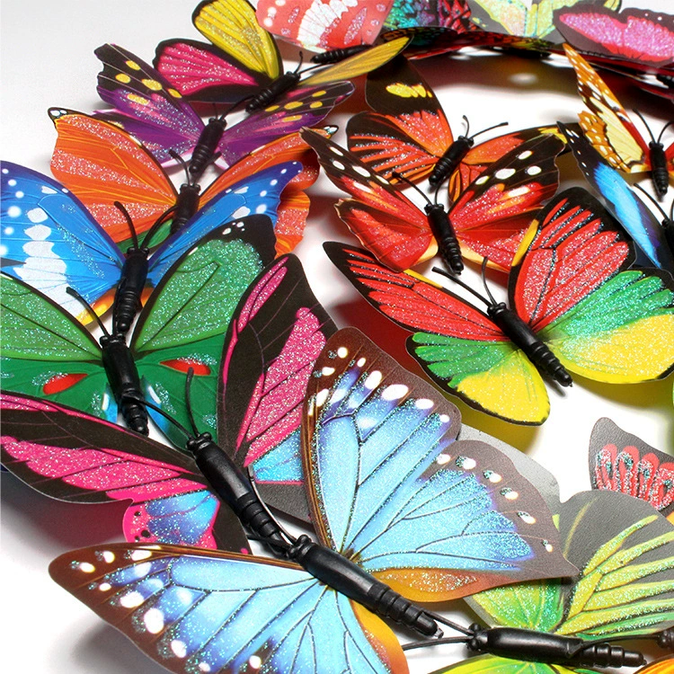 Золотой порошок бабочка 8,5 см 3D трехмерное ПВХ Моделирование Бабочка креативное украшение сада вставка бабочка трансграничные новинки